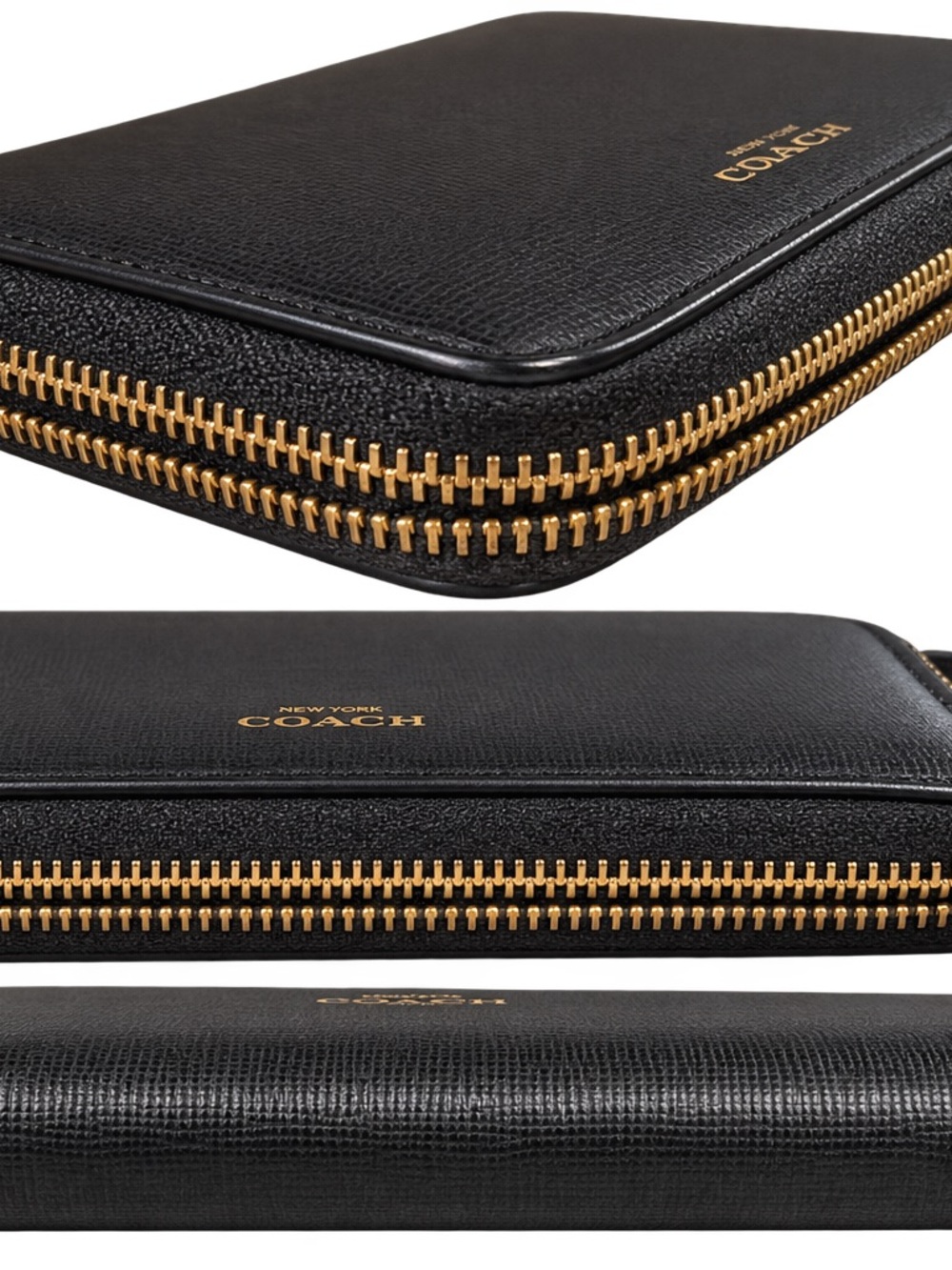 COACH Black coated canvas Zip-Around Wallet with Gold Hardware
